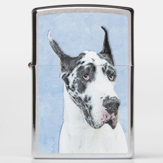 Great Dane (Harlequin) Painting - Original Dog Art Zippo Lighter (Front)