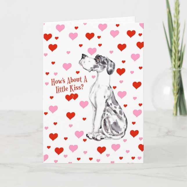 Great Dane Harlequin UC Valentine's Day Kiss Holiday Card (Front)