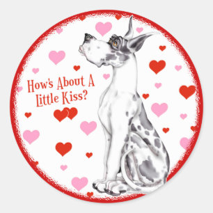 Great Dane Harlequin Valentine's Day Kiss Classic Round Sticker