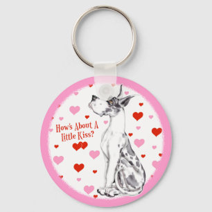 Great Dane Harlequin Valentine's Day Kiss Keychain