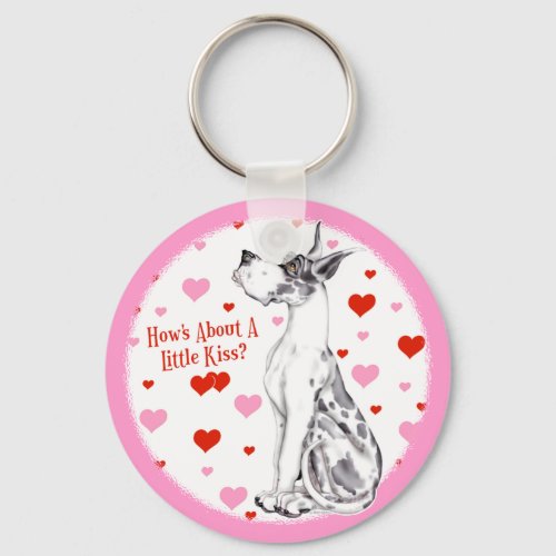 Great Dane Harlequin Valentines Day Kiss Keychain