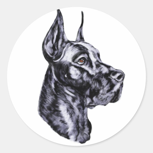 Great Dane Head Study Black Classic Round Sticker (Front)