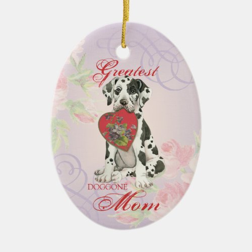 Great Dane Heart Mom Ceramic Ornament