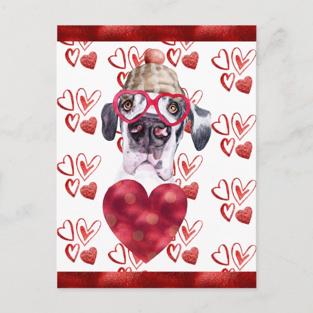 Great Dane Hearts Dog Lover Valentine Gift Holiday Postcard (Front)