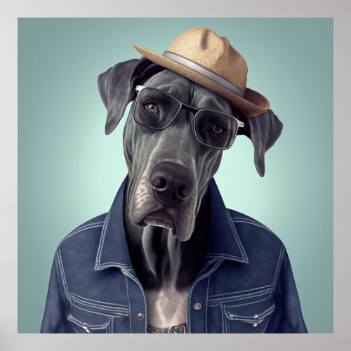 Great Dane Hipster Dog Poster