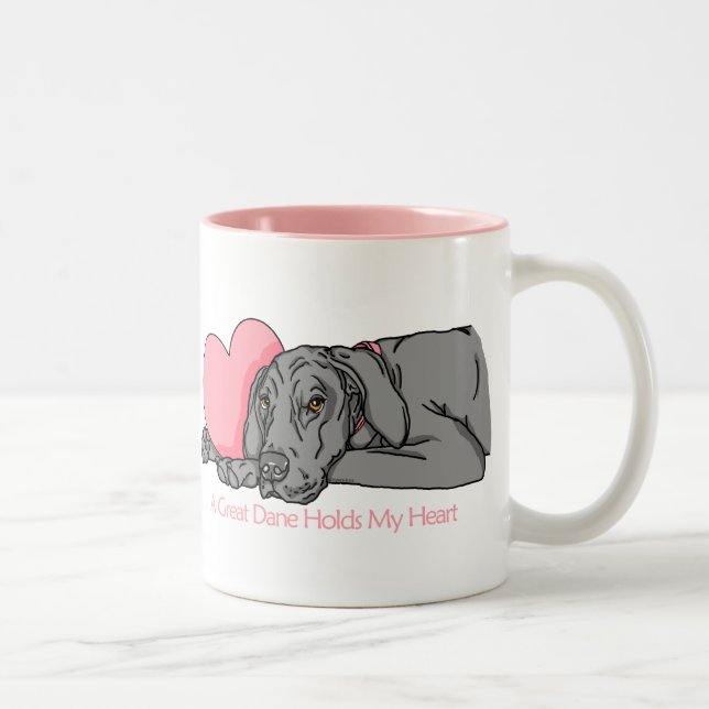 Great Dane Holds Heart Black UC Two-Tone Coffee Mug (Right)