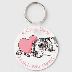 Great Dane Holds Heart Harlequin UC Keychain