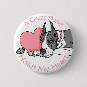 Great Dane Holds Heart Mantle Button