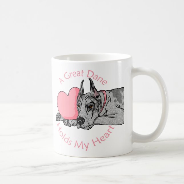Great Dane Holds Heart Merle Coffee Mug (Right)