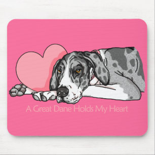 Great Dane Holds Heart MerleB UC Mouse Pad