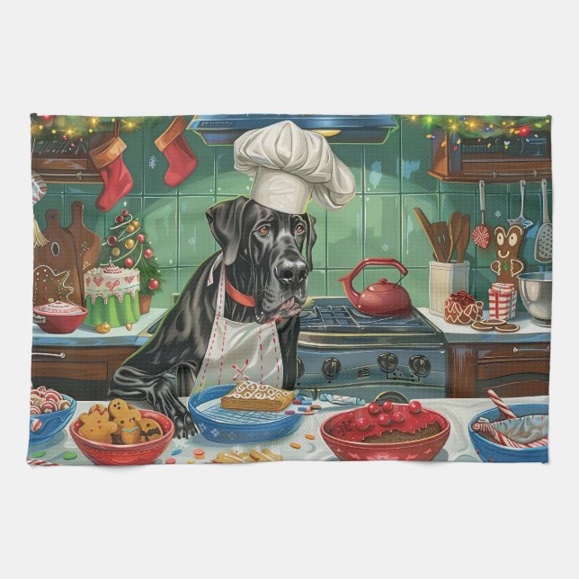 Great Dane Holiday Baking: Festive Christmas Kitchen Towel (Horizontal)