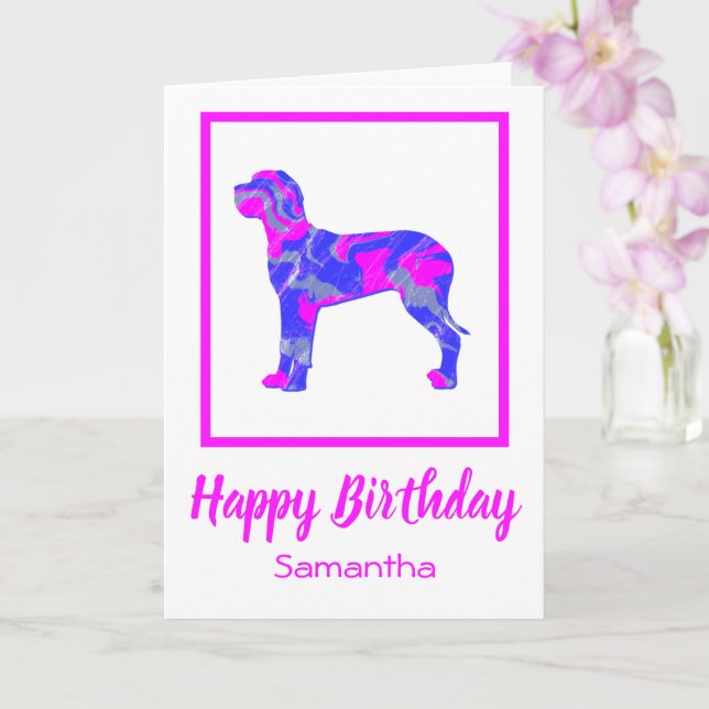 Great Dane Hot Pink Silhouette Dog Funny Birthday Card (Orchid)