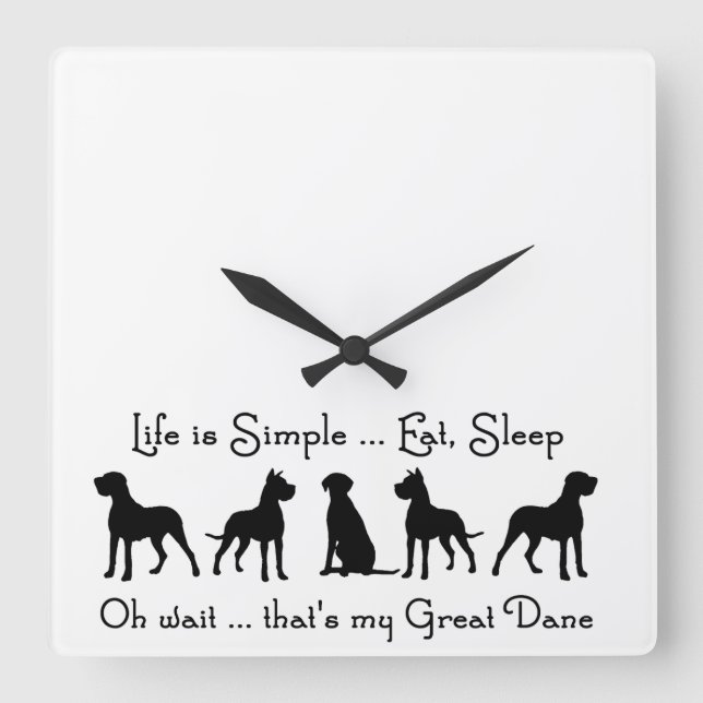 Great Dane Humor Eat Sleep  Dog Pet Animal Square Wall Clock (Front)