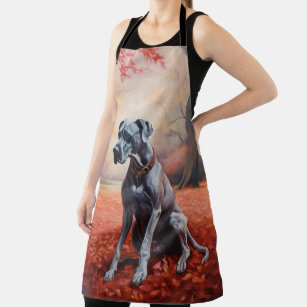 Great Dane in Autumn Leaves Fall Inspire  Apron