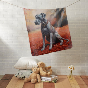 Great Dane in Autumn Leaves Fall Inspire Baby Blanket