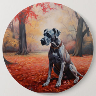 Great Dane in Autumn Leaves Fall Inspire Button