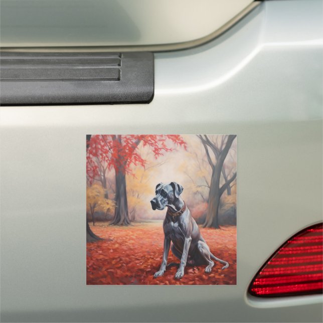 Great Dane in Autumn Leaves Fall Inspire  Car Magnet (In Situ)