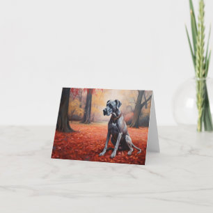 Great Dane in Autumn Leaves Fall Inspire  Card