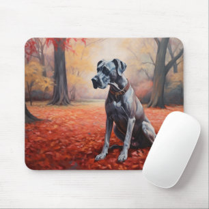 Great Dane in Autumn Leaves Fall Inspire  Mouse Pad