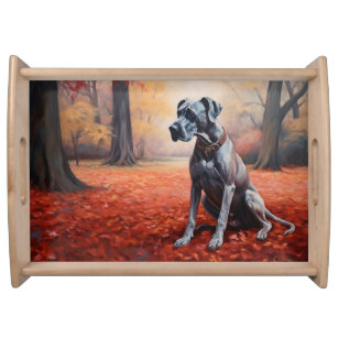 Great Dane in Autumn Leaves Fall Inspire  Serving Tray