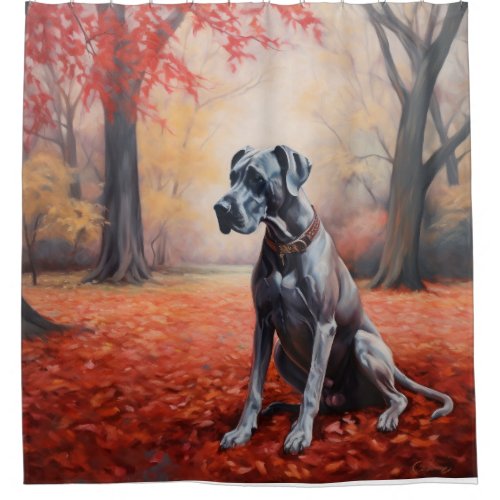 Great Dane in Autumn Leaves Fall Inspire  Shower Curtain