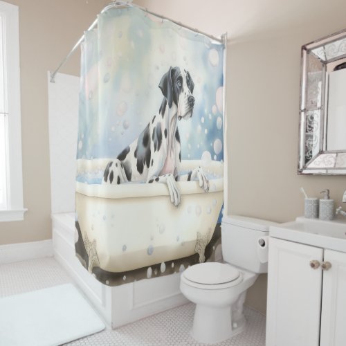 Great Dane In Bathtub Watercolor Dog Art Shower Curtain