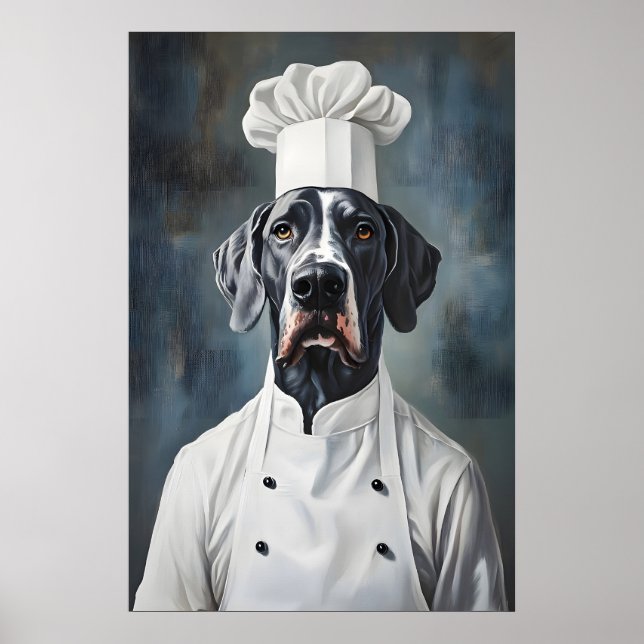 Great Dane In Chefs Hat Poster, Funny Pet Poster (Front)