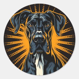 Great Dane in Retro Comic Style Classic Round Sticker