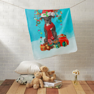 Great Dane in snow with Christmas gifts Baby Blanket