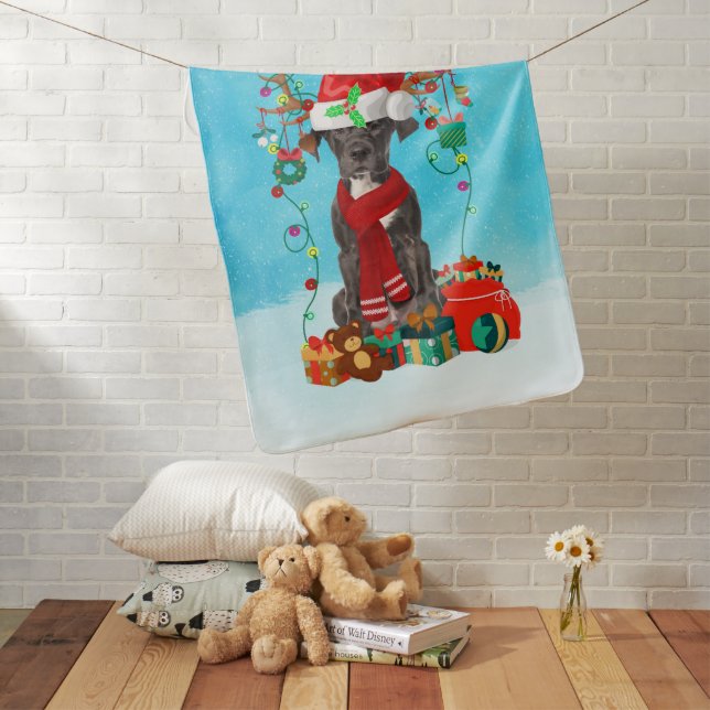 Great Dane in snow with Christmas gifts Baby Blanket (In Situ)