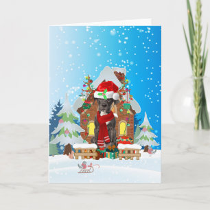 Great Dane in snow with Christmas gifts Card