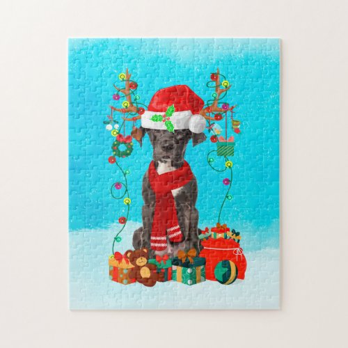 Great Dane in snow with Christmas gifts Jigsaw Puzzle