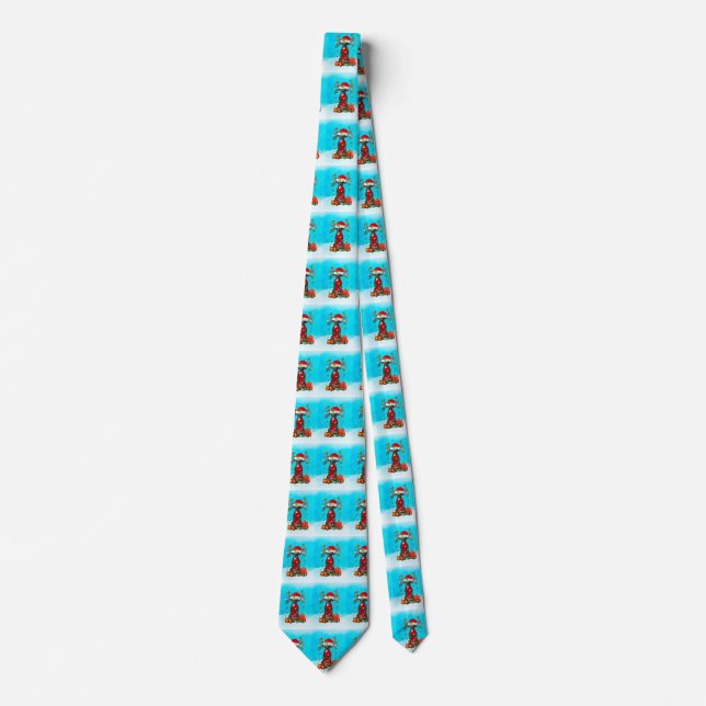 Great Dane in snow with Christmas gifts Neck Tie (Front)
