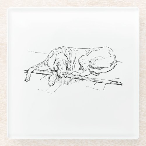 Great Dane, Ink Dog Illustration Glass Coaster