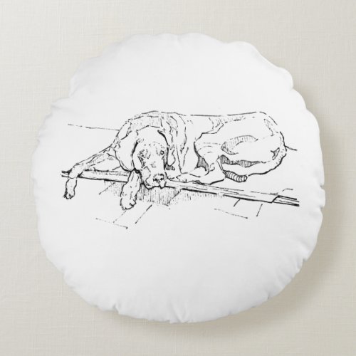 Great Dane, Ink Dog Illustration Round Pillow