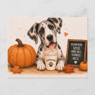 Great Dane Inviting Pumpkin Spice Puppaccino Postcard