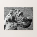 GREAT DANE JIGSAW PUZZLE<br><div class="desc">A black and white design of a beautiful Great Dane dog. England UK.</div>
