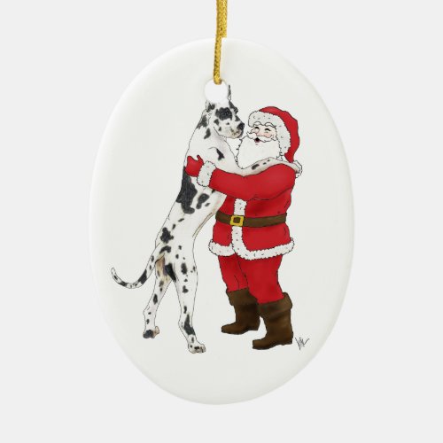 Great Dane Jowly Christmas Greeting Ceramic Ornament