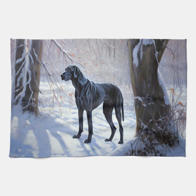 Great Dane Let It Snow Christmas  Kitchen Towel (Horizontal)