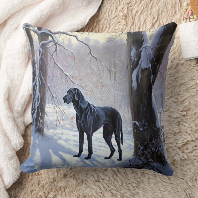 Great Dane Let It Snow Christmas  Throw Pillow (Blanket)