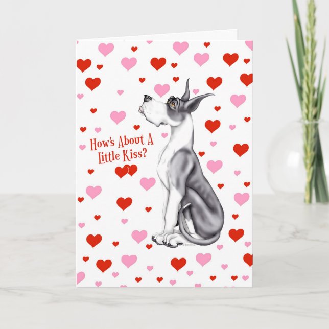 Great Dane Mantle Valentine's Day Kiss Holiday Card (Front)