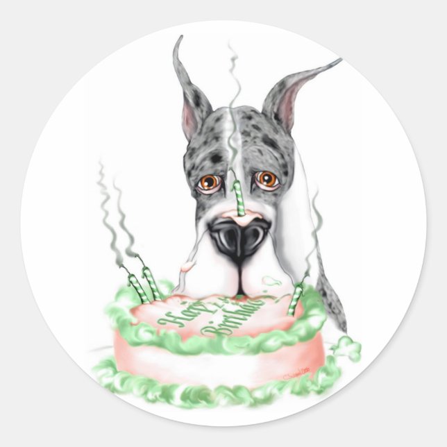 Great Dane Merle Birthday Cake Classic Round Sticker (Front)