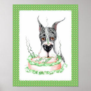 Great Dane Merle Birthday Cake Poster