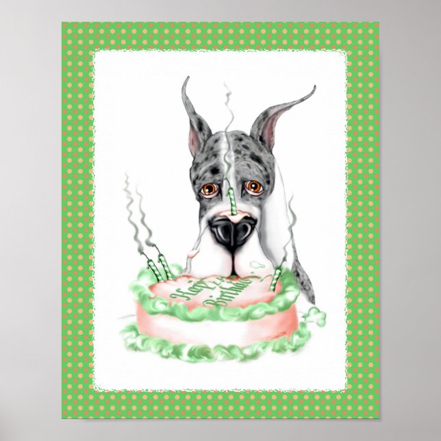 Great Dane Merle Birthday Cake Poster (Front)