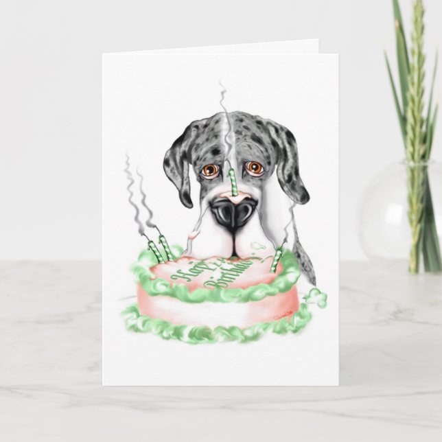 Great Dane Merle UC Birthday Cake Card (Front)