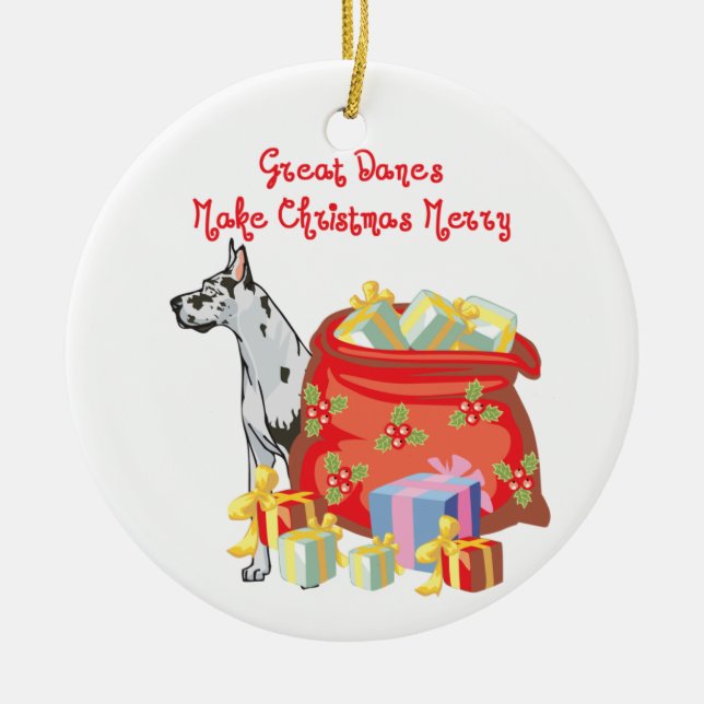 Great Dane Merry Christmas Ceramic Ornament (Front)