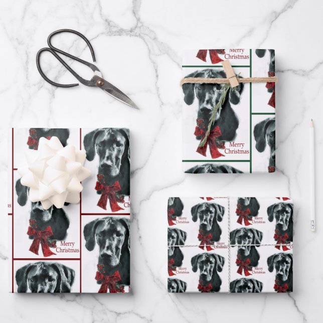 Great Dane Merry Christmas Wrapping Paper Sheets (Front)