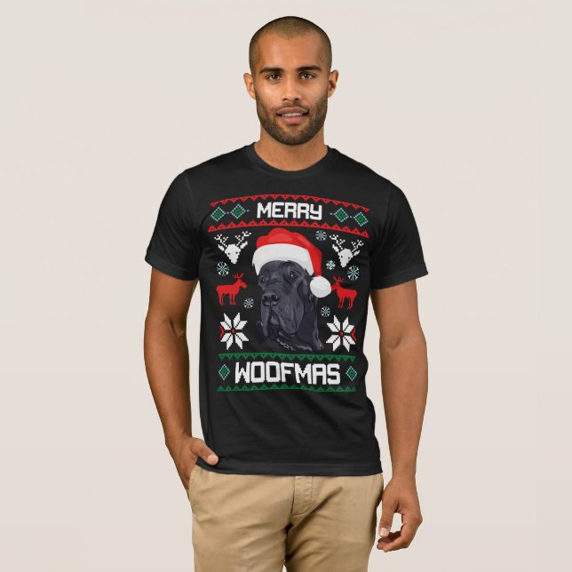 Great Dane Merry Woofmas Christmas T-Shirt (Front Full)