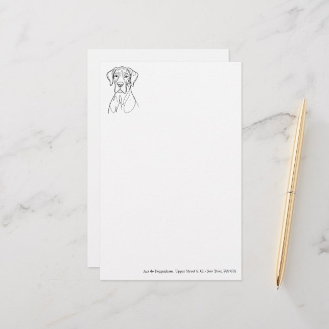 Great Dane minimal head drawing Stationery (Front/Back In Situ)