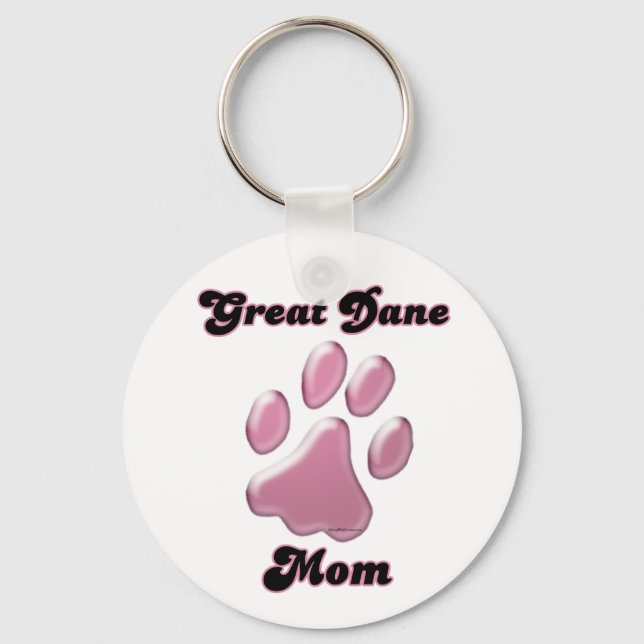 Great Dane Mom Pink Pawprint Keychain (Front)